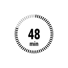 48 timer minutes symbol icon vector black style isolated on white background. Clock, stopwatch, sport icon