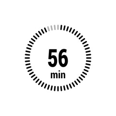 56 timer minutes symbol icon vector black style isolated on white background. Clock, stopwatch, sport icon
