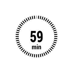 59 timer minutes symbol icon vector black style isolated on white background. Clock, stopwatch, sport icon