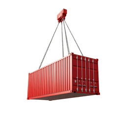 Red Cargo Container Being Lifted