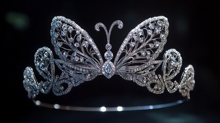 A fairy-tale diamond crown designed with intricate butterfly motifs, each wing outlined in glittering diamonds 
