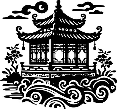 sketch vector illustration design image icon logo symbol painting abstract ethnic classic vintage traditional building temple china japan