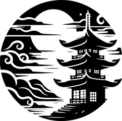 sketch vector illustration design image icon logo symbol painting abstract ethnic classic vintage traditional building temple china japan 