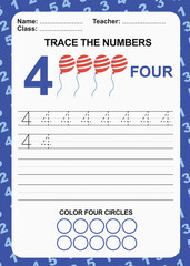 Trace and write number for children. Exercise for children to recognize the number. Educational worksheet for preschool. Vector file.