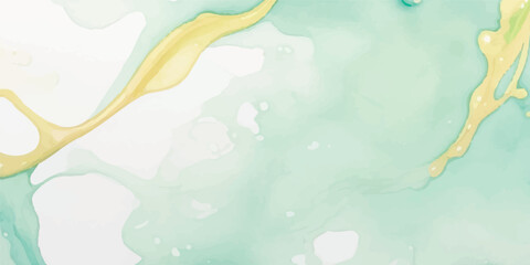 Abstract Soft Watercolor Artwork with Harmonious Pastel Tones of Aquamarine and Green, Overlaid with Elegant Flowing Gold Lines and a Marble-Inspired Organic Texture for Visual Serenity

