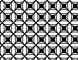 Fototapeta premium Black and white geometric pattern featuring interlocking shapes and lines creating a visually striking design