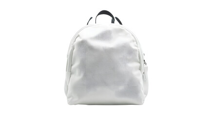 White Textile Backpack Front View Isolated on Transparent Background - Professional Product Photography Shot.