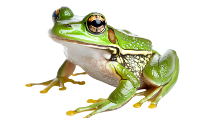 Vibrant Green Frog on Transparent Background - Isolated Wildlife Close-Up Photo.
