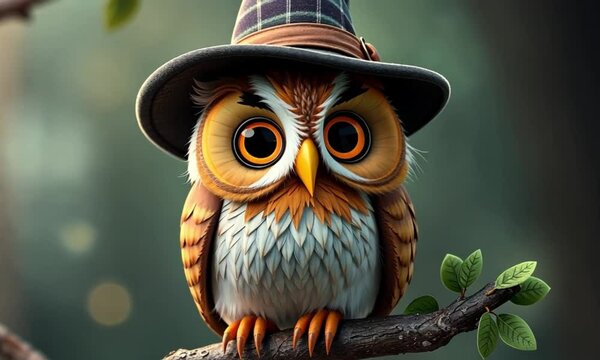 cute owl wearing hat