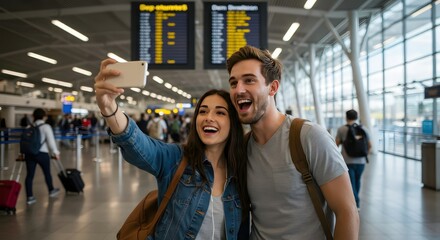Couple selfie with airport departure.