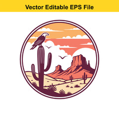 Western desert sunsetting and mountains vector 
