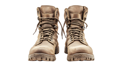 Pair of Striking Military Combat Boots on Clean White Background - Professional Stock Photo