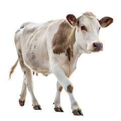 A Cow walking towards the camera, isolated on a transparent background