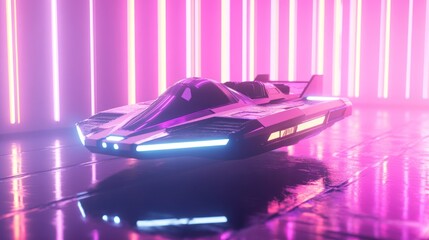 Futuristic Craft in Neon-Lit Corridor