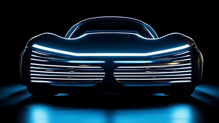 A futuristic car with an illuminated grille and seamless bodywork 