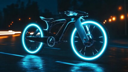 A futuristic concept bike with dual glowing rims and angular handlebars 