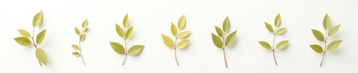 Obraz premium Small sprigs of leaves isolated on white background, clean, beige, minimalist