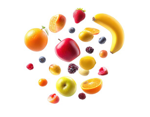 Fruit mix flying in the air, isolated on a white background, png