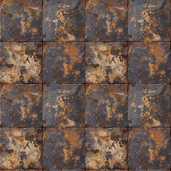 Rustic tile metal texture with rusty grunge brown steel old iron