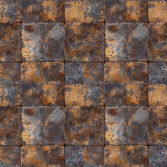 Rustic tile metal texture with rusty grunge brown steel old iron
