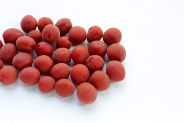 Umeboshi, Japanese pickled plums, Sour and salty taste.