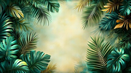 tropical background with palm leaves and a place for text