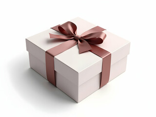 Obraz premium Elegant Gift, High-Resolution Still Life of a Pristine White Gift Box Adorned with a Luxurious Copper Ribbon, Exuding Sophistication and Festive Charm