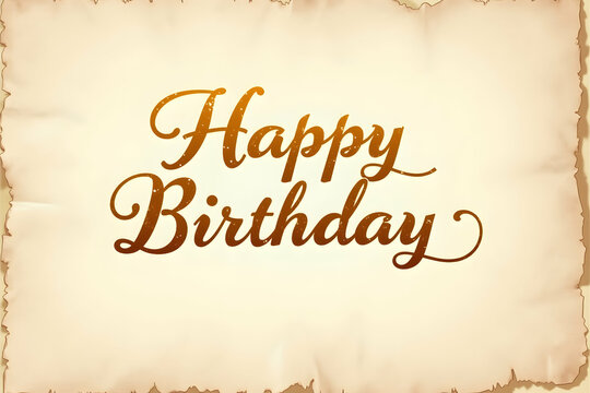 Elegant golden Happy Birthday text in a flowing smooth script on a parchment background creating a vintage and festive atmosphere for celebrations