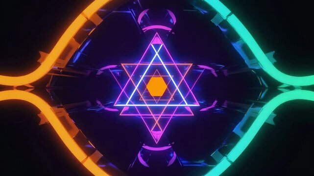 A  neon quantum realm where radiant data ribbons pulse and converge, 