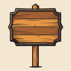 Wooden signboard vector illustration featuring a textured surface and natural wood grain details.