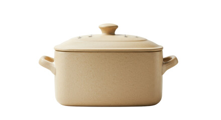 Isolated Beige Ceramic Casserole Dish with Lid