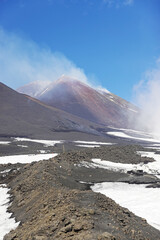 A snowy slope of Etna, Sicily, Italy