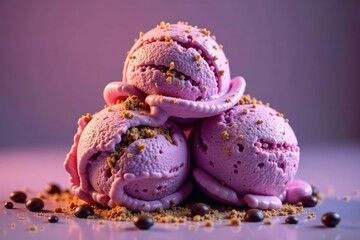 Colorful ice cream with purple and brown swirls, colorful, swirly