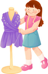 Girl Student Pretending to Be a Fashion Designer Dream Illustration