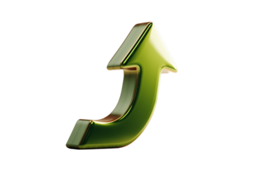 Grüner glänzender Pfeil nach oben in gebogener Form PNG mit transparentem Hintergrund

