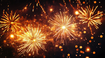 Fireworks display with four large fireworks in the sky