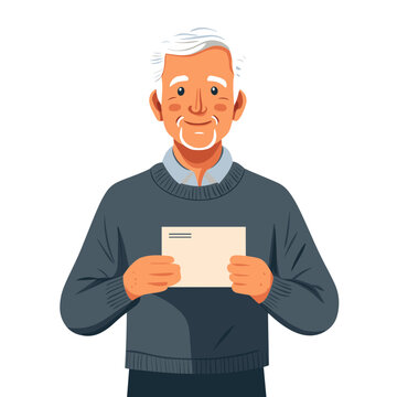 Smiling Elderly Man Holding a Letter