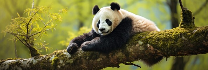 Obraz premium panda sleeping on a tree