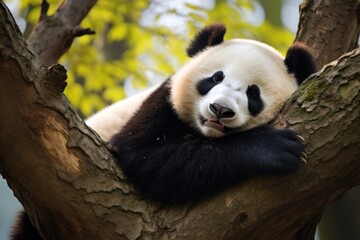 Fototapeta premium panda sleeping on a tree