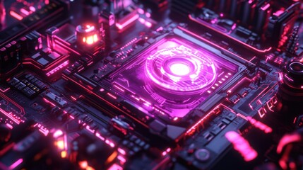 Obraz premium Cybernetic Processor Core in a Futuristic Circuit