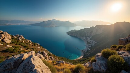 Obraz premium Breathtaking view of Psiloritis, Greece at midday with hot, sunny summer weather, captured from above.
