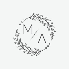 initial monogram wedding with creative circle line