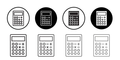 Calculator icon outline collection or set in black and white
