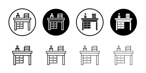 desk icon outline collection or set in black and white