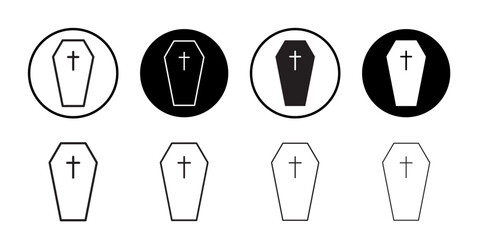 Halloween coffin icon outline collection or set in black and white