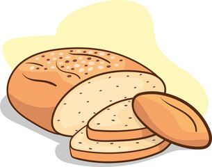 Vector Illustration of a Loaf of Bread and Sliced ​​Bread