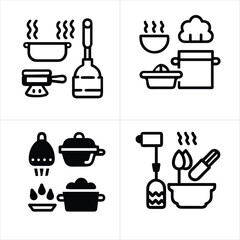 Explore minimalist black and white vector cooking icons featuring ingredients kitchen tools and wheat designs
