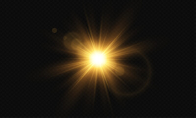 Obraz premium Light Vector with Sun Glare. Sun, Sunrays, and Glare.Overlays, light, sunrays, overlays, light transitions, lens flare, light leaks and glare in PNG format. Gold Flare and Glare.