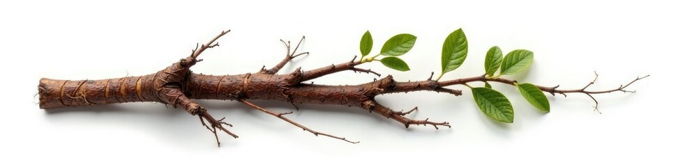 Fototapeta premium Isolated roots on white background with few drops of water, water, roots
