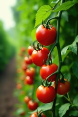 Organic tomato vine with plenty of ripe red tomatoes, harvest, nature, greenery